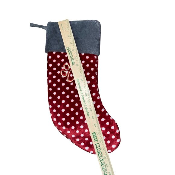 Dog Paw Christmas Stocking Red Polka Dot Plush Gray Top 18” Pet Used - Picture 6 of 10